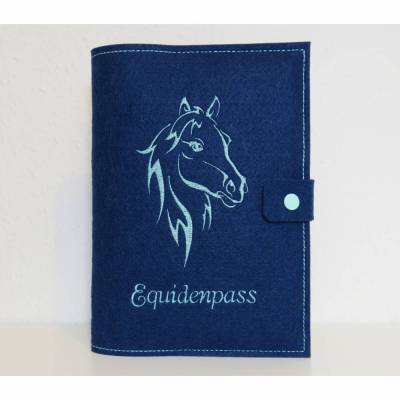 Personalisierte Equidenpass Hülle / Pferdepass Hülle hochwertig bestickt viele Pferdemotive und Farben mögich