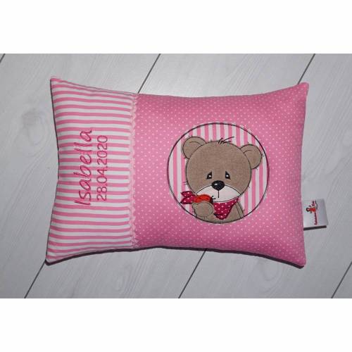 Namenskissen, Kuschelkissen mit niedlichen Bär und Namen 20x30 cm Geburt, Taufe, Geburtstag