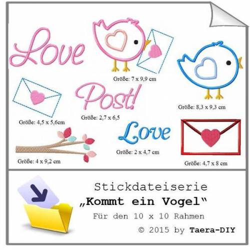 Stickdatei Serie Brief Post Vogel Liebe S66