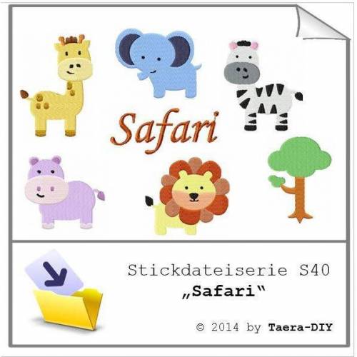 Stickdatei Serie Safari S40 Löwe Zebra Elefant Giraffe