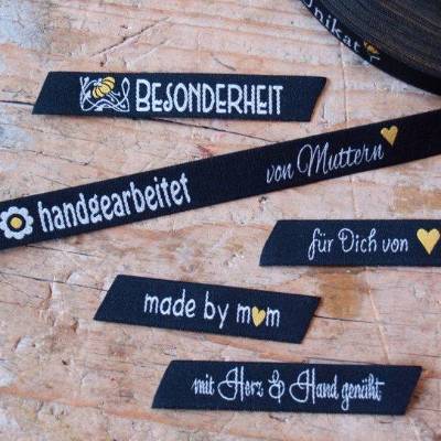 Webband/Label/Etikett Unikat schwarz "handgemacht"