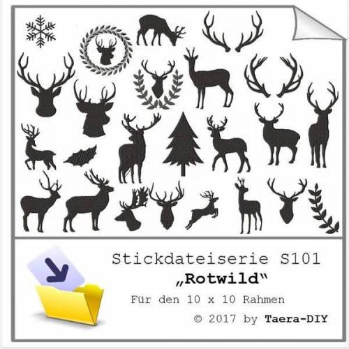 Stickdateis serie Rotwild Rehe Hirsch Geweih Jäger S101