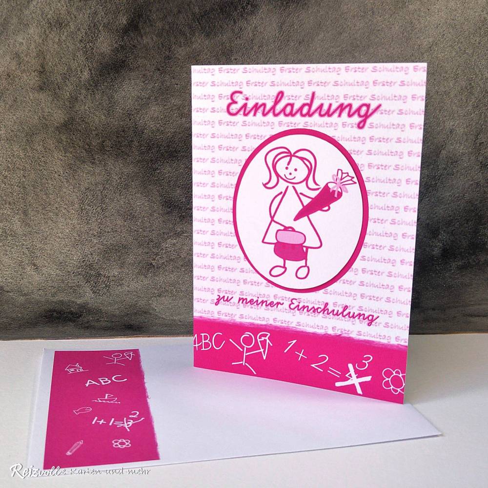 Einladungskarte Einschulung Schulanfang Mädchen Bild 2