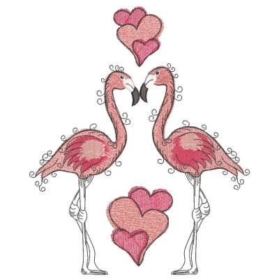 * Flamingo - Liebespaar mit Herzen, Ich liebe dich *  Stickdatei, 13x18 cm