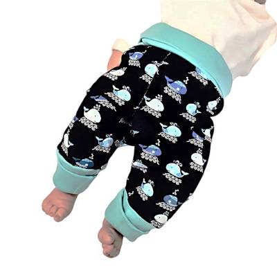Baby und Kinder Pumphose Blau mit Wale – Bequeme Schlupfhose aus Baumwolljersey, Größe 50 bis 68