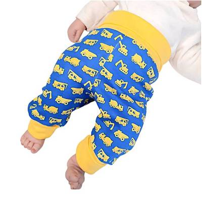 Baby Pumphose blau mit gelbem Bagger – Kinderhose aus Baumwolljersey, Gr. 50-68