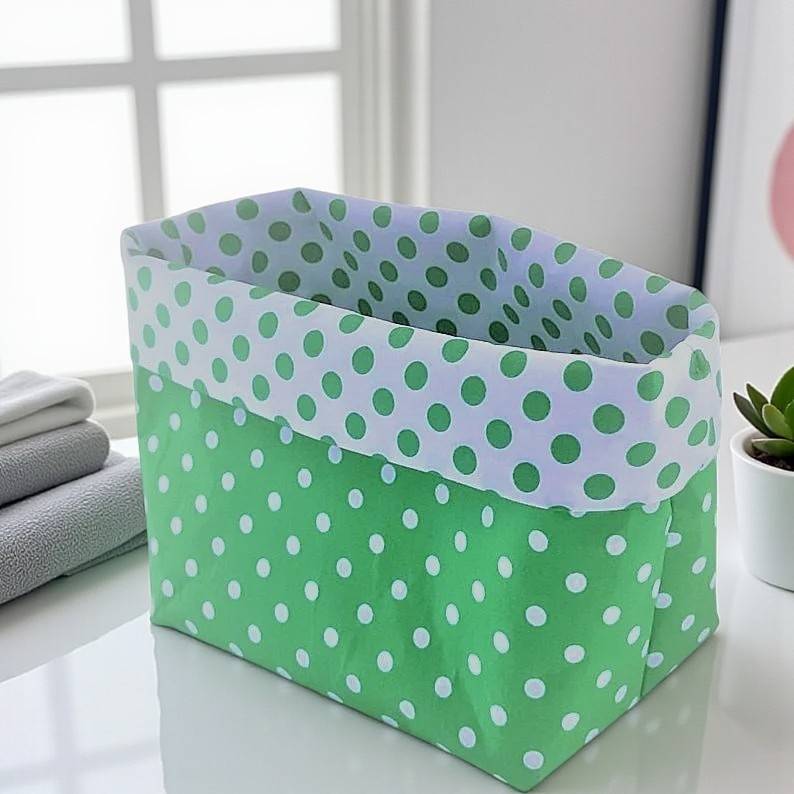 Stoffbox grün gepunktet – Praktische Baumwoll-Stoffkiste, wendbar & vielseitig