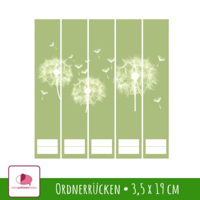 Ordnerrücken Aufkleber - Pusteblume - grün | 5 er Set Aufkleber für schmale Ordner 