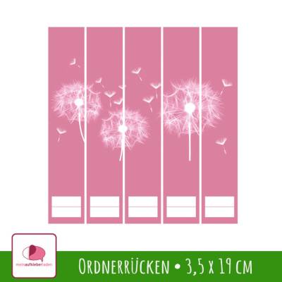 Ordnerrücken Aufkleber - Pusteblume - rosa | 5 er Set Aufkleber für schmale Ordner 