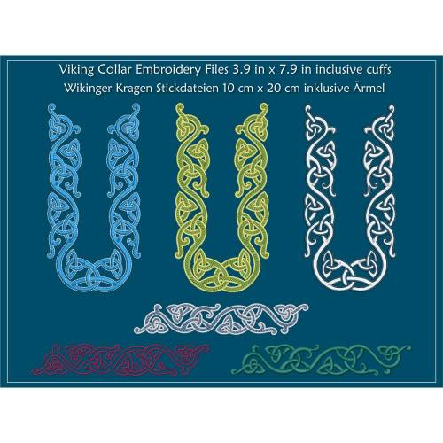 Wikinger Kragen Stickdateien Set 10cm x 20cm inklusive Ärmelaufschläge/Bordüre
