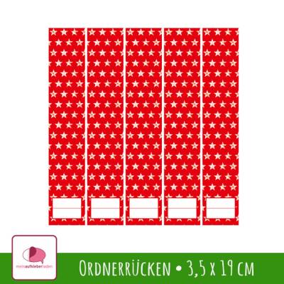 Ordnerrücken Aufkleber - Sternchen rot | 5 er Set Aufkleber für schmale Ordner 