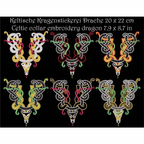 Keltische Kragenstickerei Stickdateien Set Drache 20 x 22 cm