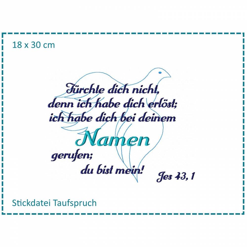 Stickdatei Taufe Spruch Taube 18x30cm Bild 1