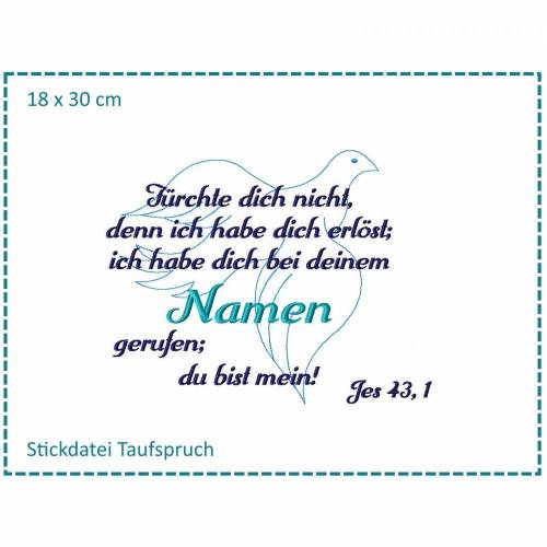 Stickdatei Taufe Spruch Taube 18x30cm