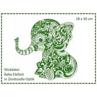 Baby Elefant Zendoodle Stickdatei 18x30