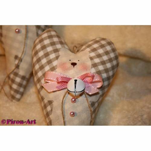 Süßes Herz mit Teddy - braun/beige Vichystoff