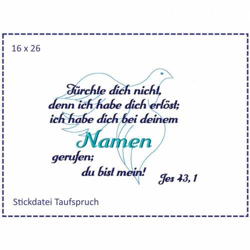 Stickdatei Taufe Spruch Taube 16x26cm
