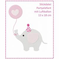 Partyelefant mit Luftballon 13x18 Stickdatei