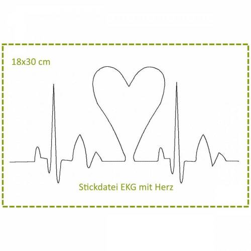 Stickdatei 18x30cm "Herzklopfen" EKG mit Herz