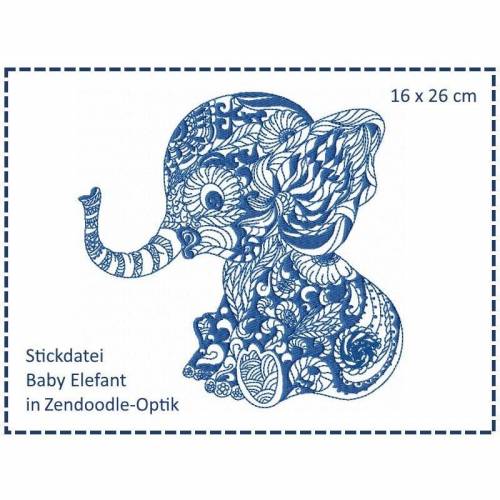 Baby Elefant Zendoodle Stickdatei 16x26