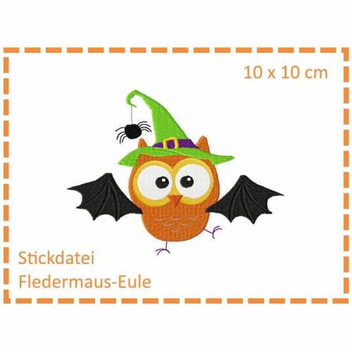 Fledermauseule - Halloweeneule 10x10 Stickdatei