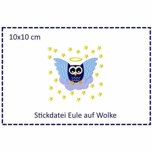 Engel-Eule auf Wolke 10x10cm Stickdatei