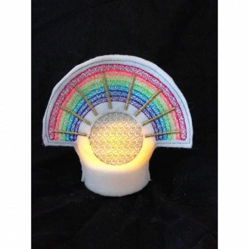 Teelichtcover Regenbogen mit Sonne Stickdatei ITH 10x10