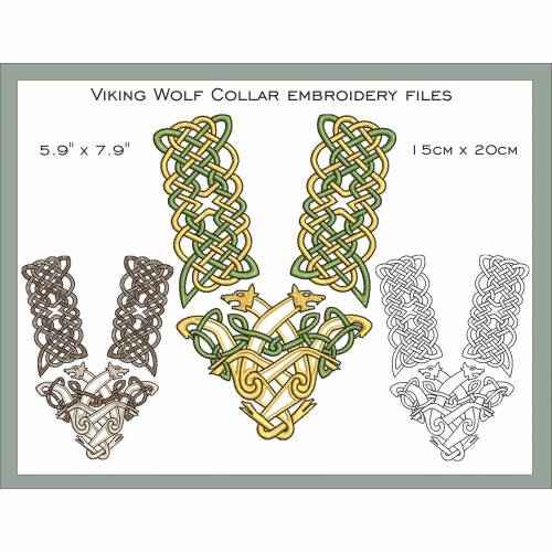 Wikinger Wolf Kragenstickerei Stickdateien Set 15x20