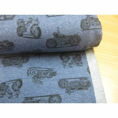 French Terry,Baumwolljersey,angeraut Motorrad dunkelblau (1m/13,-€)