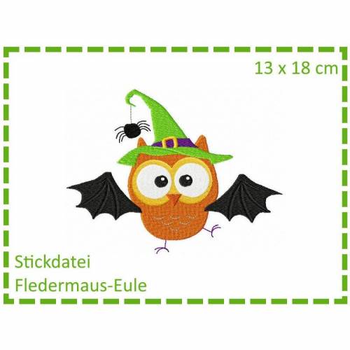 Fledermauseule - Halloweeneule 13x18 Stickdatei