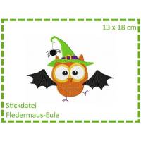 Fledermauseule - Halloweeneule 13x18 Stickdatei