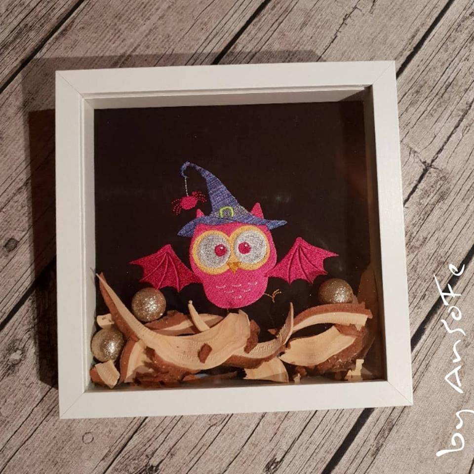 Fledermauseule - Halloweeneule 13x18 Stickdatei Bild 2