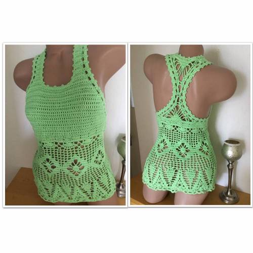 Gehäkeltes Sommer Top, Trägertop, Größe 38, Grün,Lochmuster,Damen Oberteil,Sommerbekleidung,Baumwolle