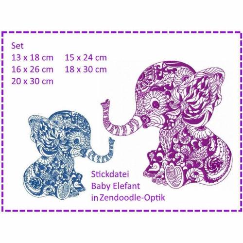 Baby Elefant Zendoodle Stickdatei Set