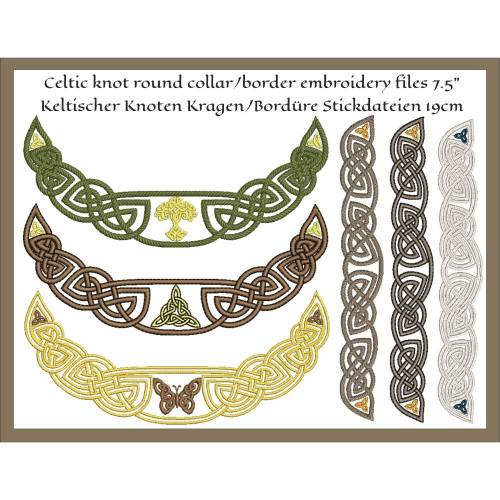 Keltischer Knoten-Rundkragen mit Bordüre/Ärmel Stickdateien Set 19cm
