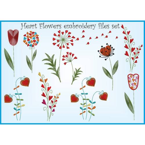 Herzblumen Stickdateien Set verschiedene Größen
