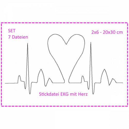 Stickdatei SET "Herzklopfen" EKG mit Herz