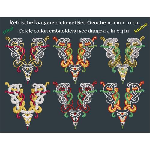 Keltische Kragenstickerei Drache 10x10cm für kleine Projekte