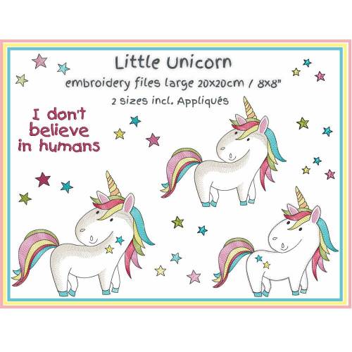 Kleines Einhorn Stickdateien Set groß ab 20x20cm inkl. Applikationen