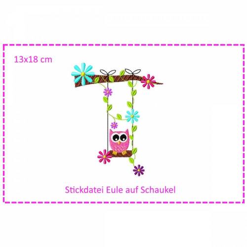 Eule auf Schaukel 13x18cm Stickdatei