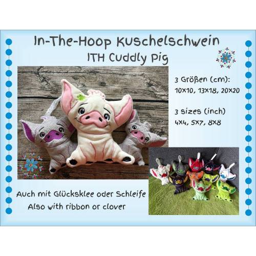 ITH Glücksschwein / Kuschelschwein Stickdateien Set mit verschiedenen Größen