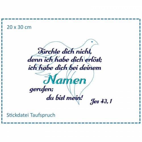 Stickdatei Taufe Spruch Taube 20x30cm