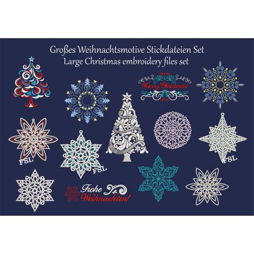Großes Weihnachts-Stickdateien Set inkl. 12 FSL Dateien