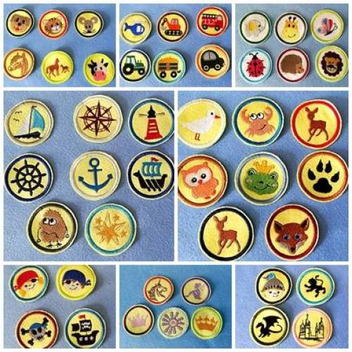 Stickapplikation, Buttons zum Aufbügeln - sie verschönern alles und sie sind ein lustiges kleines Geschenk für jeden Anlass