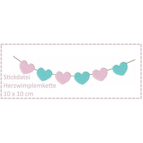Wimpelkette aus Herzen 10x10 Stickdatei