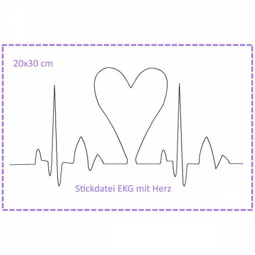 Stickdatei 20x30cm "Herzklopfen" EKG mit Herz
