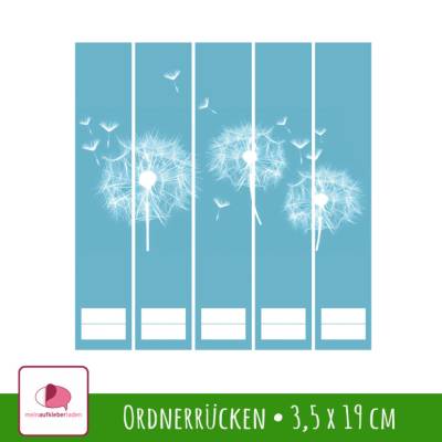 Ordnerrücken Aufkleber - Pusteblume - türkis | 5 er Set Aufkleber für schmale Ordner 
