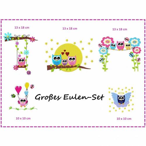 Großes Eulen Set Stickdateien