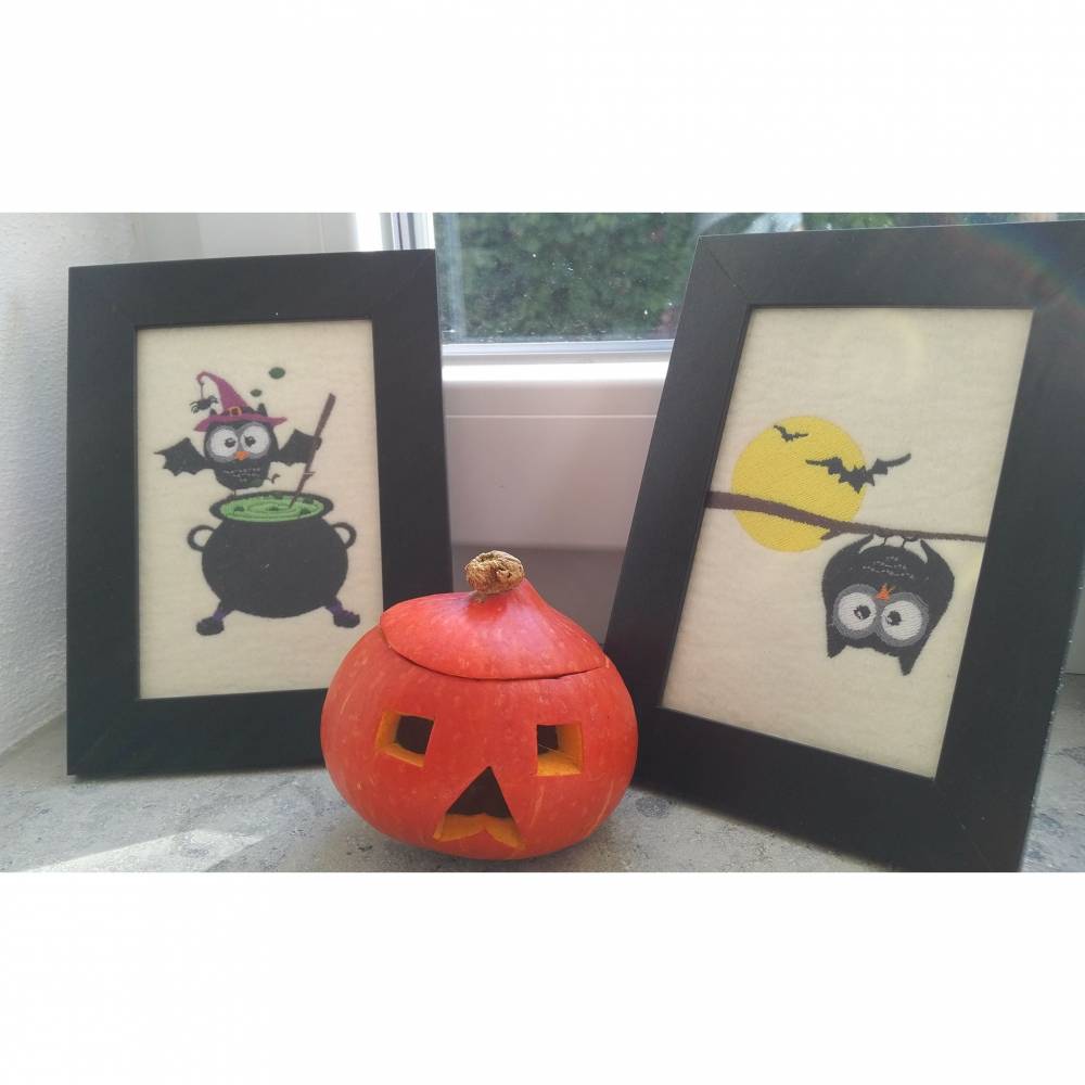 Eule mit Zauberkessel - Halloweeneule 13x18 Stickdatei Bild 4