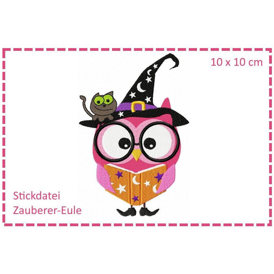 Zauberer-Eule - Halloweeneule 10x10 Stickdatei Bild 1